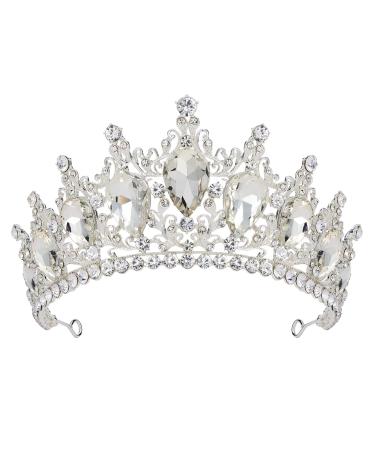 AW BRIDAL Crown for Wedding Princess Tiara for Girls Rhinestone Bridal Crowns for Women Crystal Flower Crown Tiaras for Wedding Crown for Brides (Silver)