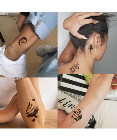 Tazimi Black Mountain Temporary Tattoos - 35 Sheets Waterproof Forest Sun Star Moon Space Designs for Men and Women | Body Art and Face Tattoos - Buy Online on GoSupps.com