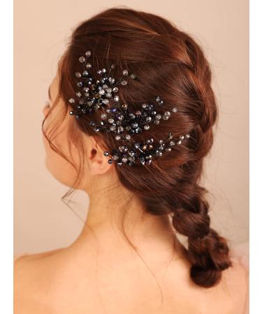 Deniferymakeup Wedding Bridal Black Crystal Hair Pins Theme Party Hair Piece Set Handmade Dark Purple Hair Jewelry for Women and Girls - Buy Online on GoSupps.com