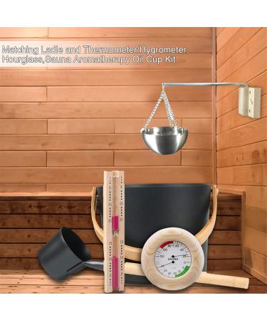 7L Sauna Bucket Sauna Accessory Set Sauna Bucket with Ladle Set with Long Handle Spoon Hourglass Thermometer/Hygrometer Sauna Aromatherapy Oil Cup Kit for Sauna and Spa - Buy Online on GoSupps.com