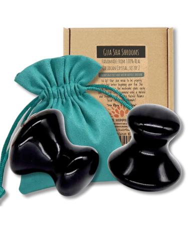 THIS HIPPIE GIRL Gua Sha Mushroom Set Jaw Sculpting Tools Obsidian Stone Facial Toning and Yoga Sculpt Massage Tool 2 Gua Sha Mushrooms for Skin and Facial Treatment Obsidian Stone Facecare Tools