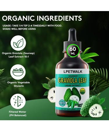 2 Fl Oz Organic Soursop Extract Drops - Graviola Leaf Extract Liquid (Soursop) - Soursop Guanabana Leaves Liquid Aour Sop Drops - 98% Absorption - 2 Fl Oz(60ML - Buy Online on GoSupps.com
