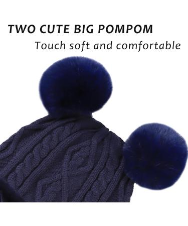 XIAOHAWANG Winter Warm Baby Hood Hat with Fleece Lining - Navy Blue Pompom | For Toddler Boys Girls 6-24 Months - Buy Online on GoSupps.com