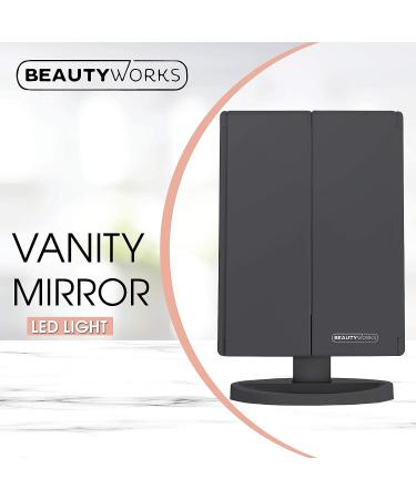 Beautyworks Backlit Makeup Vanity Mirror - 36 LED Lights, Touch-Screen Control, Tri-Fold, 1/2/3X Magnification, Portable HD Cosmetic Mirror (Midnight Black) - 3x Magnification - Buy Online on GoSupps.com