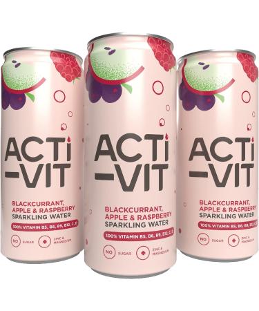 Acti-Vit Sparkling Vitamin Water Cans | B Vitamins B5 B6 B9 B12, Vitamin C, D, Zinc & Magnesium | Zero Sugar | 12x 330ml | Blackcurrant Apple & Raspberry Flavor - Buy Online on GoSupps.com