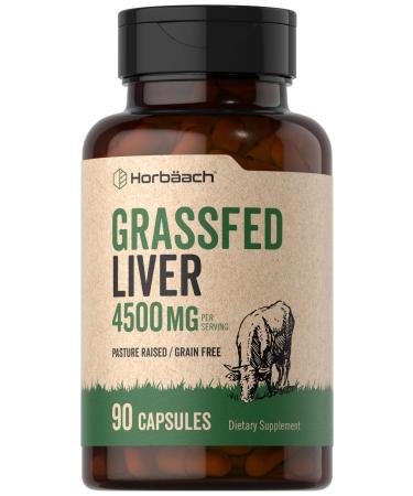 Horb ach Grass Fed Beef Liver | 4500mg | 90 Capsules | Desiccated Pasture Raised Grain Free Non-GMO Supplement