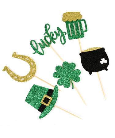 Irish Themed Cupcake Toppers Shamrock Cake Decorations Green Clover Cupcake Picks St. Paddy's Day Lucky Charm Cupcake Inserts Baking Accessories 12 pcs
