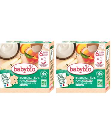 Babybio Gourde Brass Riz P che Poire Bio 4 x 85g (Lot de 2)
