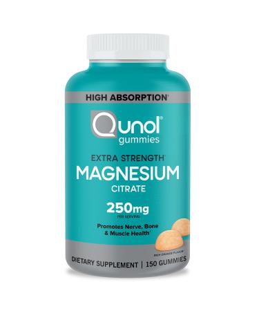 Magnesium Gummies for Adults Qunol 250mg Extra Strength Magnesium Citrate Gummies High Absorption Magnesium Supplement Supports Nerve Health Bone Health Muscle Health Vegetarian 150 Count