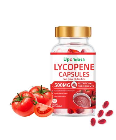 Upondata Lycopene Capsules 500mg - Natural Tomato Extract 500mg Organic Complex Formula Supplement - 100 Softgels Gluten-Free Non-GMO