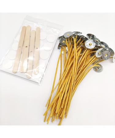 Nuozme 6 Cotton Candle Wicks Pre-Waxed with 100% Beeswax - 50 Pieces, Includes 60 Wick Stickers and 5 Wooden Wick Centering Devices - Ideal for DIY Candle Making - Buy Online on GoSupps.com