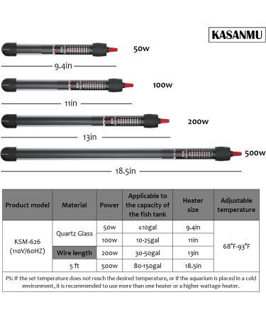 KASANMU Aquarium Heater - Temperature Adjustable (50W/100W/200W/500W) - Saltwater and Fresh Water Fish Tank Heater - Buy Online on GoSupps.com