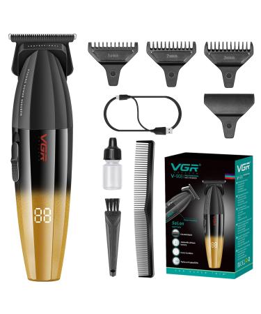 VGR 906 Fresh Fade Professional Hair Trimmer 9000rpm Zero Gapped Beard Trimmer for Men DLC T-Blade Cordless Hair Clipper/Trimmer for Barbers and USB Rechargeable Gold Black