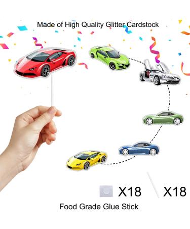 Kids' 18-Piece Racing Themed Happy Birthday Cupcake Toppers Set - This is a cool race car driver birthday party baby shower party or racing themed party decoration for boys and girls - SugarGera - Buy Online on GoSupps.com
