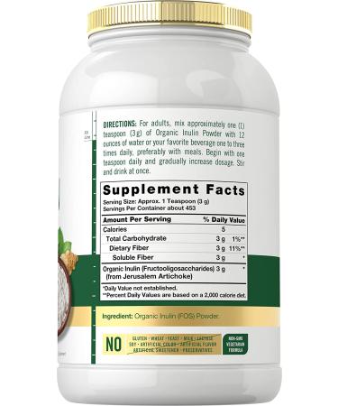 Organic Inulin Powder 48oz | Jerusalem Artichoke Fiber Supplement for Probiotic Health | Vegan, Vegetarian, Non-GMO, Gluten Free | by Carlyle - Buy Online on GoSupps.com