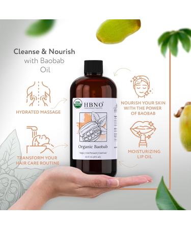 HBNO Organic Baobab Oil 16 oz - Cold Pressed Natural Carrier Oil for Massage Aromatherapy DIY Soap Making Face Body Hair & Nails - International Shipping Available - Buy Online on GoSupps.com