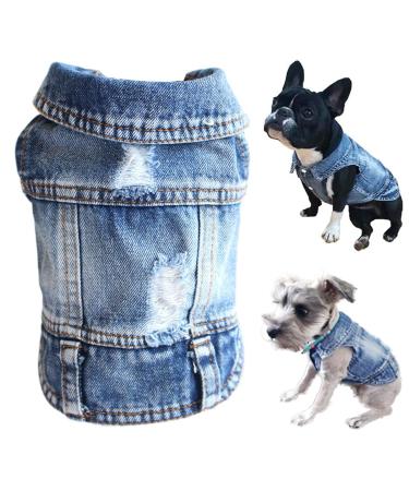 Dog Jean Jacket, Puppy Blue Denim Lapel Vest Coat Costume, Girl Boy Dog T-Shirt Clothes, Cool and Funny Apparel Outfits, Machine Washable Dog Outfits for Small Medium Dogs Cats (XS)