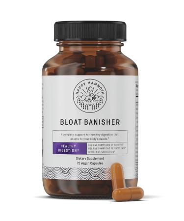 Happy Mammoth Bloat Banisher Natural Relief for Bloating Gas Indigestion & Discomfort. Promotes Healthy Digestion of Even Difficult Foods Like Dairy Breads Pizza Cheese & Meats. 72 Caps