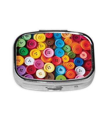Colorful Buttons Printing 2 Compartment Small Pill Case Cute Small Pill Box Purse Pill Boxs Travel Pill Organizer for Pocket Purse and Travel Gifts