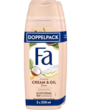 FA Shower Gel Cream & Oil Cacao pack of 2 2 x 2 x 250 ml caring shower cream enjoy the mild and vegan formula with the devastating scent of cocoa butter 94 ingredients - Buy Online on GoSupps.com