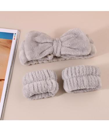 amangul 1set Elastic Women Shower Hairband & Wristband Cute Bowknot Plush Face Wash Hairband Home Makeup Headband Wristband(Black 3Piece Set) - Buy Online on GoSupps.com