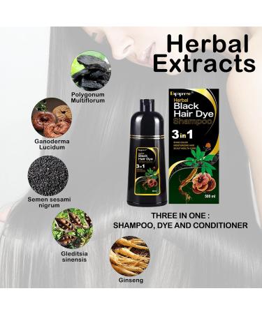 Buy Herbal Hair Dye Shampoo 3 in 1 for Gray Hair - 17oz/500ML (Black) | Effective Gray Coverage Natural Ingredients - International Shipping Available - Buy Online on GoSupps.com