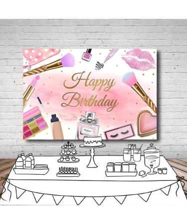 8x6ft Pink Glamour Makeup Spa Happy Birthday Backdrop for Girls and Women - Cosmetics Beauty Photography Background for Party Decoration and Photo Booth Props by MEHOFOND - Buy Online on GoSupps.com
