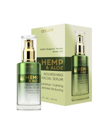 AZURE Hemp & Aloe Nourishing Facial Serum - Moisturizing, Calming & Revitalizing | Reduces Wrinkles, Fine Lines & Creases | Restores Dehydrated Skin | Made in Korea - 50mL