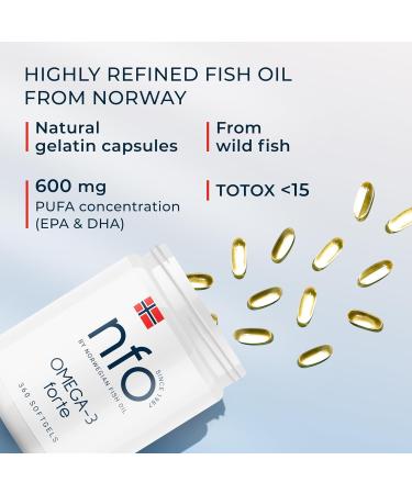 NFO Omega 3 Forte 360 Capsules Norwegian Fish Oil with high Concentration of EPA:DHA Formula with Vitamin E Natural Complex for Adults and Kids +3 Years Made in Norway from Freshly Caught Wild Fish 1 count (Pack of 360) - Buy Online on GoSupps.com