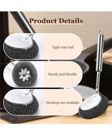 Stainless Steel Brush with Handle | Metal Dishwashing Supplies Brush | Multifunctional Stainless Steel Wool Cleaning Brush for Dishes Pots Stoves Frying Pans - Buy Online on GoSupps.com