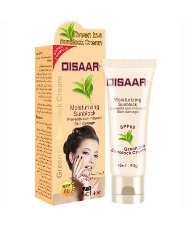 DISAAR BEAUTY Sunblock Cream Refreshing Sunscreen Face Neck Arms Skin Damage SPF 60/90 PA++ UVA/UVB Protection 40ml/1.35fl.oz (SPF 60 Green Tea Sunblock Cream)