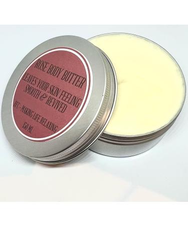BFC Body Butter Rose Scented 150ML Silver Tin - Made with Mango Butter Shea Butter Sweet Almond Carrier Oil and pure Rose Essential Oil.