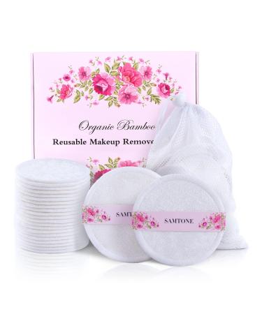Samtone Reusable Makeup Remover Pads 20 Pack with Laundry Bag and Gift Box  100% Organic Face Cleansing Reusable Cotton Rounds for Toner, Washable Eco-Friendly Bamboo Cotton Pads for All Skin White 20Pcs squarebox white