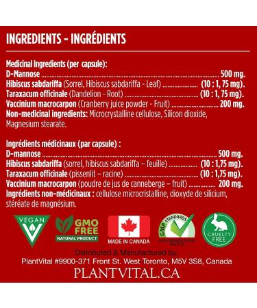 PlantVital D-Mannose 1000mg w Cranberry | UTI & Bladder Control Treatment | Kidney Cleanse Support | Natural Detox with Hibiscus & Dandelion | 2 Months Supply - 120 Count - Buy Online on GoSupps.com