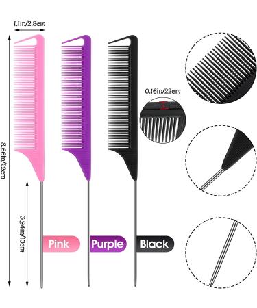 3-Piece Magnetic Wrist Sewing Pincushion & 6-Piece Stainless Steel Rat Tail Comb Set - Black Purple Rose Red - Buy Online on GoSupps.com