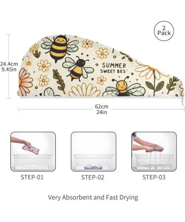 Bee Honey Hair Towel 2 Pack | Super Absorbent Quick Drying Turbans for Women & Girls - Buy Online on GoSupps.com