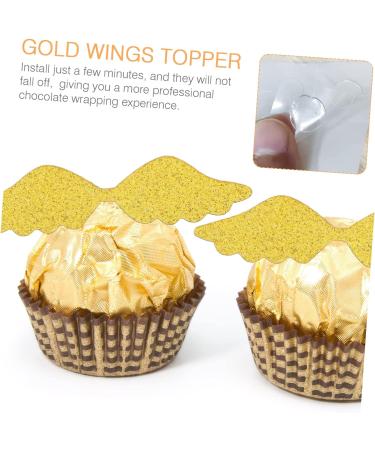 RUNROTOO 50pcs Chocolate Decoration Golden Wings Decoration Chocolate Cake Wings Gold Wings for Cake Party Wings Wedding Decor Party Accessories Dessert Paper Chocolate Stick - Buy Online on GoSupps.com