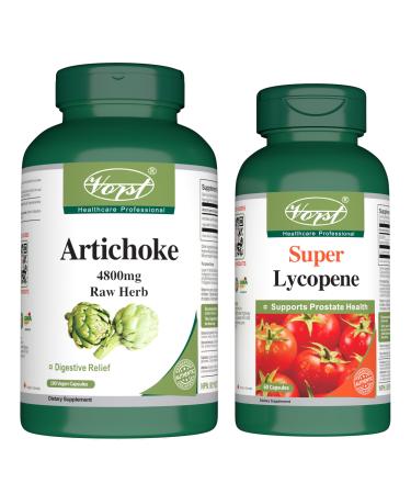 VORST Artichoke 180 Vegan Capsules & Premium Lycopene 60 Capsules (Combo Bundle 2 Bottles)