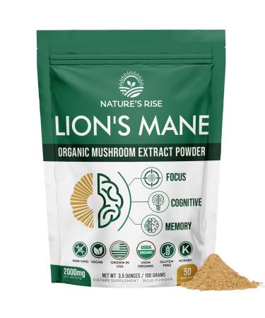 Lions Mane Mushroom Powder Organic Supplement - (USA Grown), Fruiting Body Extract, Nootropic Brain Supplement for Focus & Memory Support, Creativity, Brain Booster | 3.5 Ounces (50 Servings)