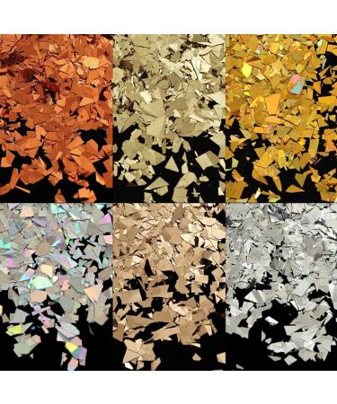 Holographic Nail Glitter Flakes | 12 Grids 3D Irregular Sequins | Shiny Gold & Silver Nail Art Supplies | Vintage Glitter for UV Gel Nails Design - Buy Online on GoSupps.com