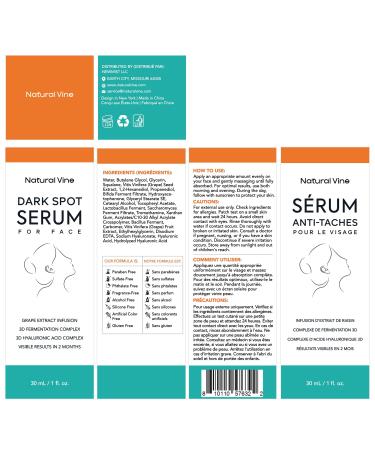 Natural Vine Dark Spot Serum: Dark Spot Remover for Face with Grape Extract Fermentation Complex Hyaluronic Acid & Vitamin E 1 FL OZ / 30mL 1 Fl Oz (Pack of 1) - Buy Online on GoSupps.com