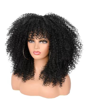 ANNISOUL 16 Curly Wig for Black Women | Synthetic Fiber Glueless Long Kinky Curly Hair 16 Inch Black Afro Bomb Wig with Bangs - Buy Online on GoSupps.com