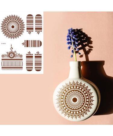 Brown Henna Temporary Tattoos for Women - Mystery Mandala Lace Designs, Waterproof Stickers for Body & Face - 6 Sheets - Buy Online on GoSupps.com