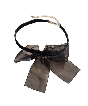 Oralgos fashionable black mains neck band with bow collar jewelry temperament elegant necklace for women collarbone chain fabric