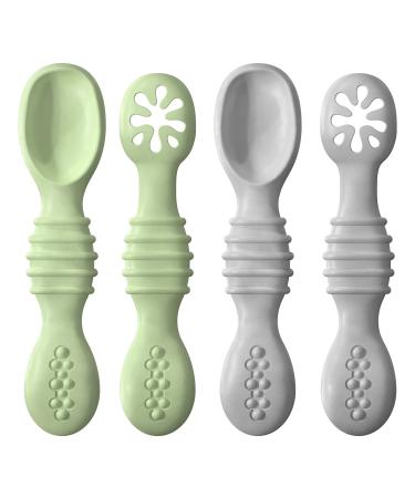 4 Pack Baby Silicone Spoons First + Second Stage Spoons Baby Feeding Spoons BPA Free Self Feeding Baby Spoons Baby & Toddler Utensil o1baby (Grey Green)