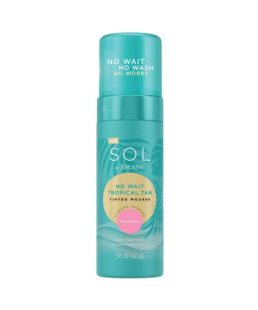 Sol by Jergens Sunless Self Tanner Mousse No Wait Tropical Tan Instant Color No Transfer 5 Minute Tan Medium Cruelty Free Vegan Suitable for Sensitive Skin 5 Oz