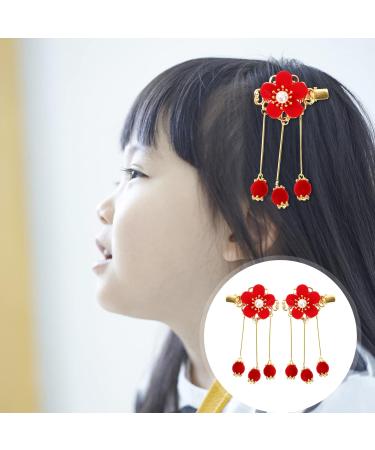 Holibanna Chinese Hair Clip 2 Pairs Chinese Style Hair Clip Japanese Handmade Flower Tassel Hairpin Headdress Kids Hairpins Hanfu Side Clip for New Year Kimono Costume Accessories Red - Buy Online on GoSupps.com