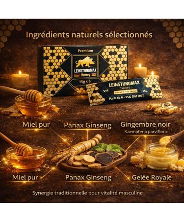 Miel Premium Miel enrichi en ginseng gel e royale et vitamines B1 et B2 | 6 x 15 g | nergie instantan e quand vous en avez le plus besoin | Performance optimale pour les hommes actifs - Buy Online on GoSupps.com