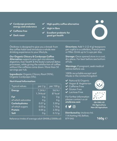 Tzibrew Organic Coffee Alternative - Chicory & Cordyceps Dark Roast | Prebiotic & Antioxidant-Rich | Caffeine-Free, Vegan, Dairy & Gluten Free | 50+ Servings (160g) - Buy Online on GoSupps.com