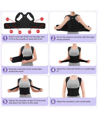 Kungfuren Posture Corrector Back Support Brace - Adjustable Breathable Shoulder Lumbar Belt for Men and Women - XXL Dark Black - Back Pain Relief - Buy Online on GoSupps.com